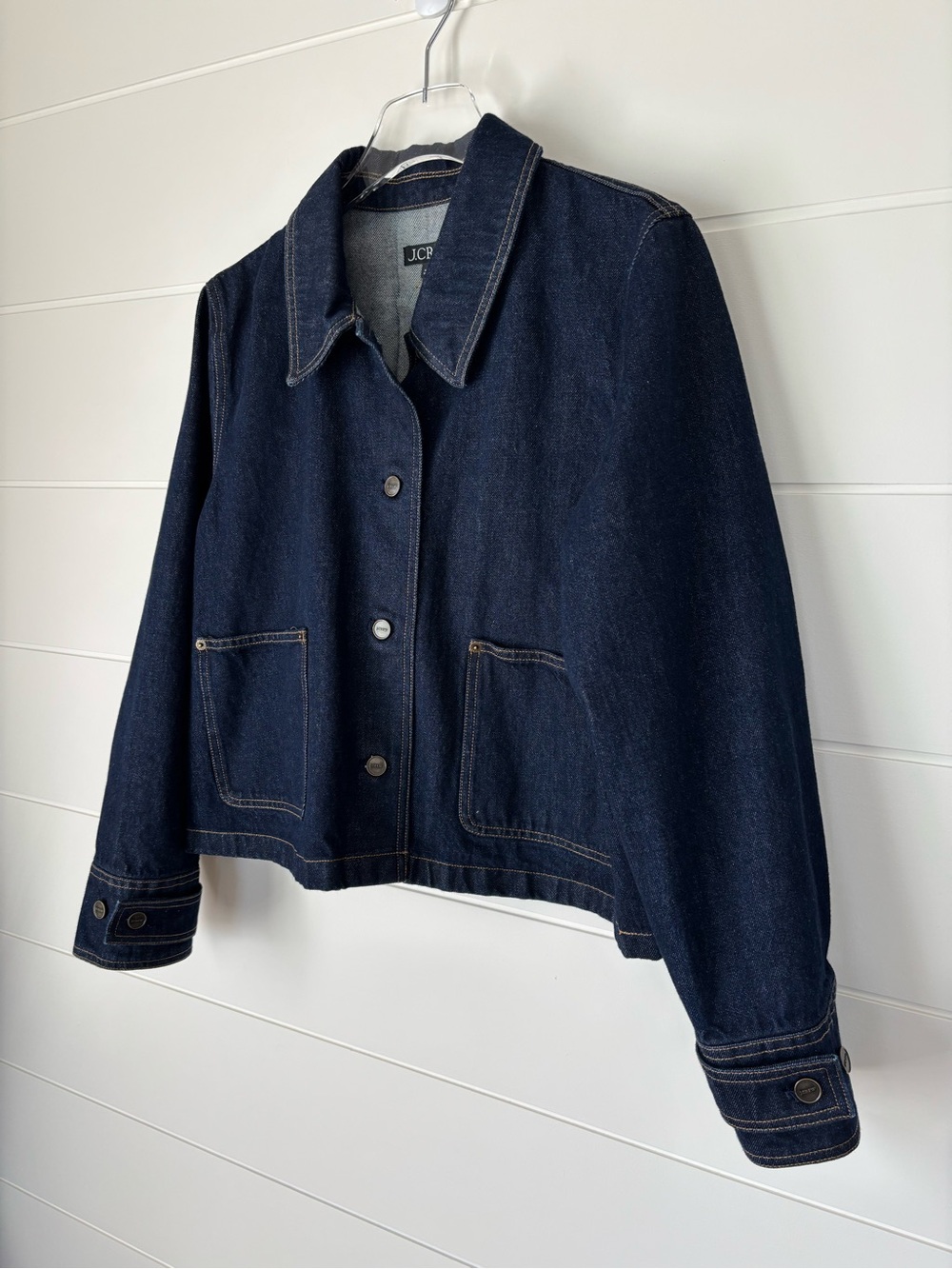 J. Crew Denim Barn Jacket Cropped in Denim Rinse Women's Size Large - Picture 5 of 14